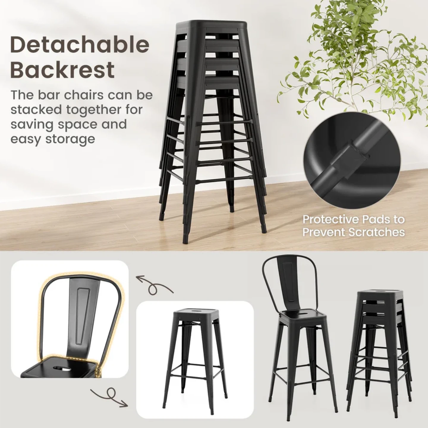🔥 Modern Metal Bar Stools Set of 4 Bar Height Chairs - photo 3