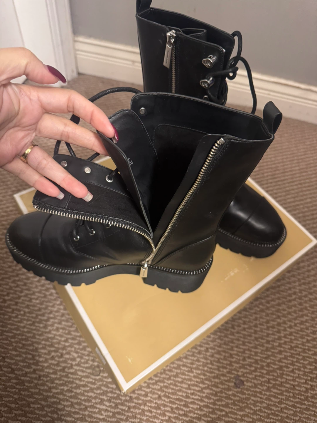 Michael Kors Black Leather Lace-Up Combat Boots - photo 3