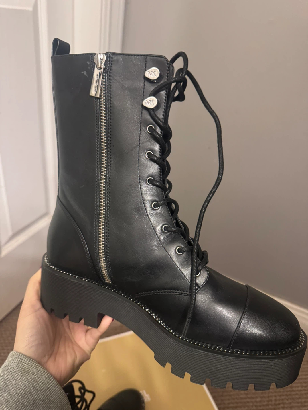 Michael Kors Black Leather Lace-Up Combat Boots - photo 4