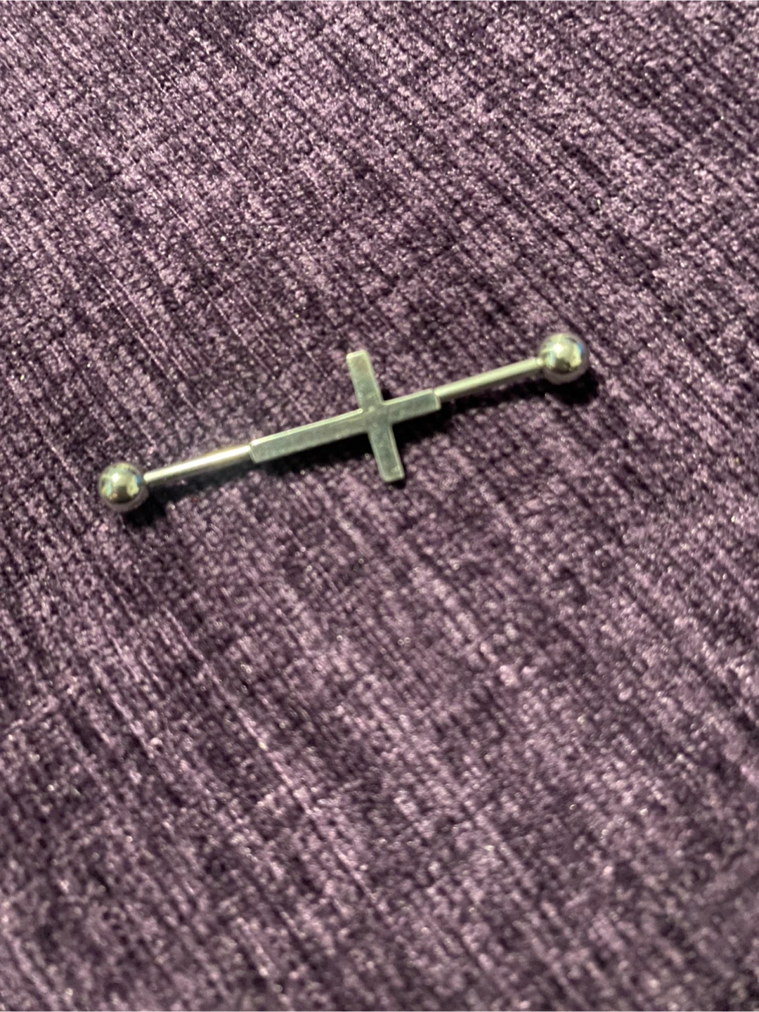 Silver Cross Industrial Barbell Earring