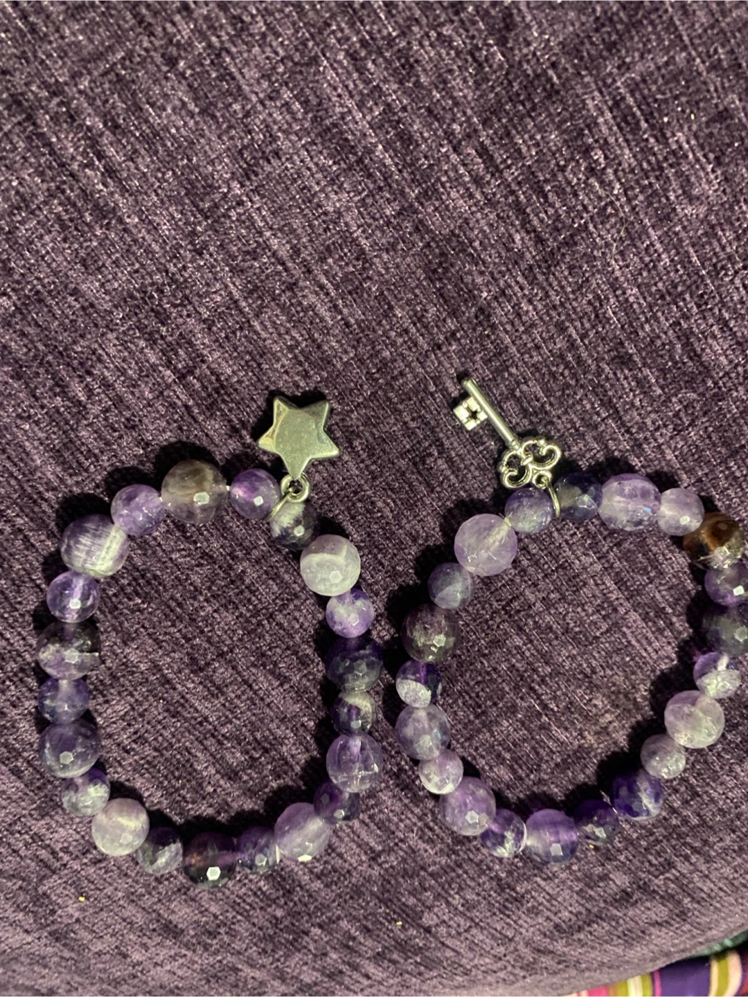 Amethyst Beaded Bracelets with Star and Key Charms