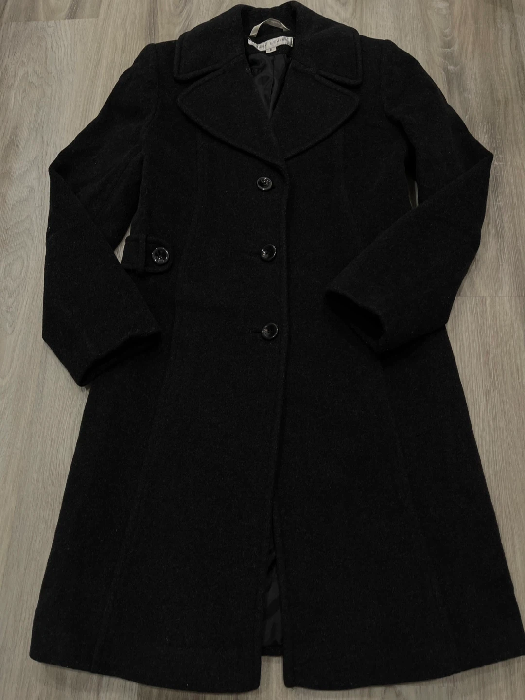 Larry Levine Black Wool Blend Coat Size 6