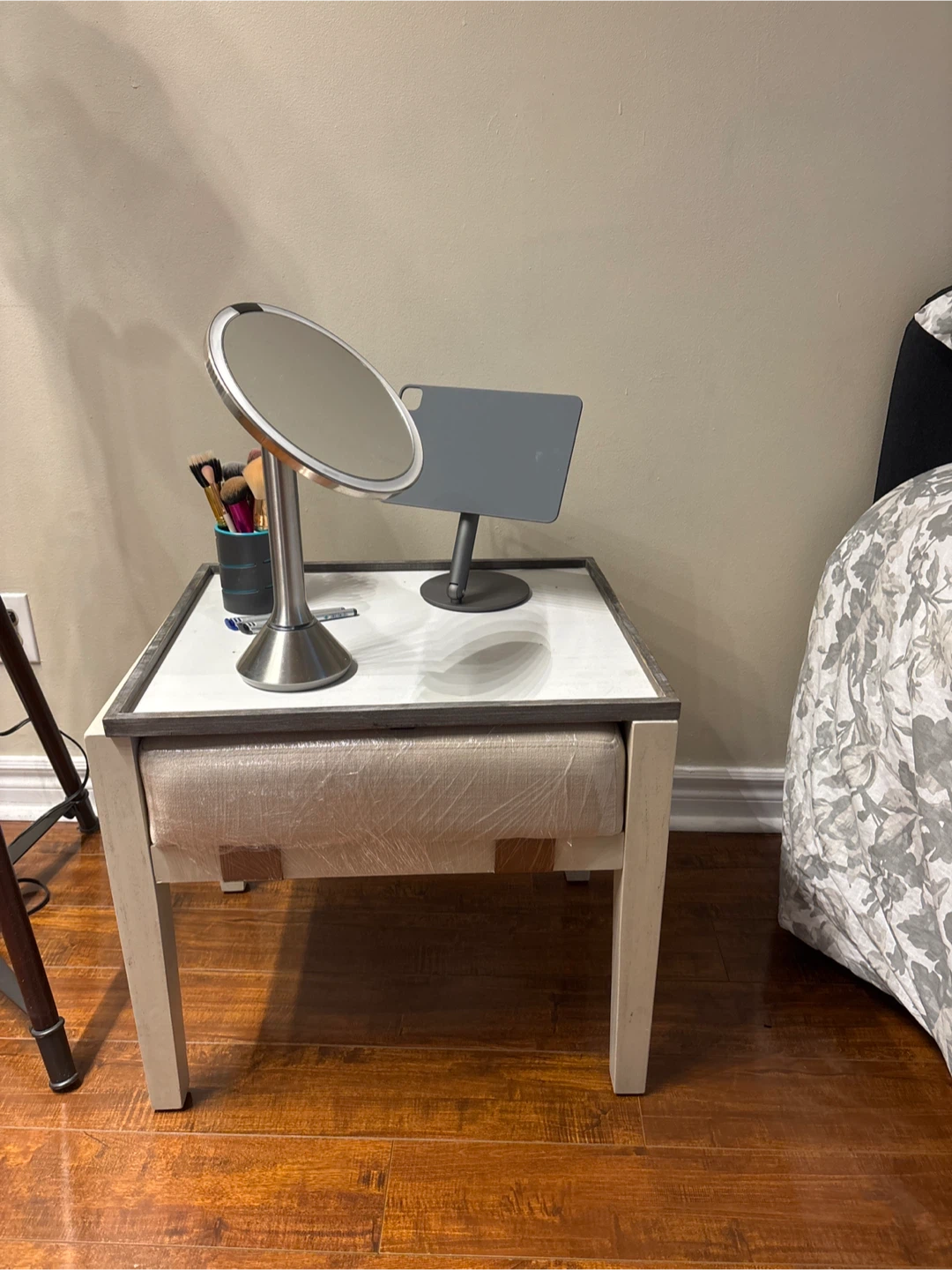 White Accent Table with Cane Detailing