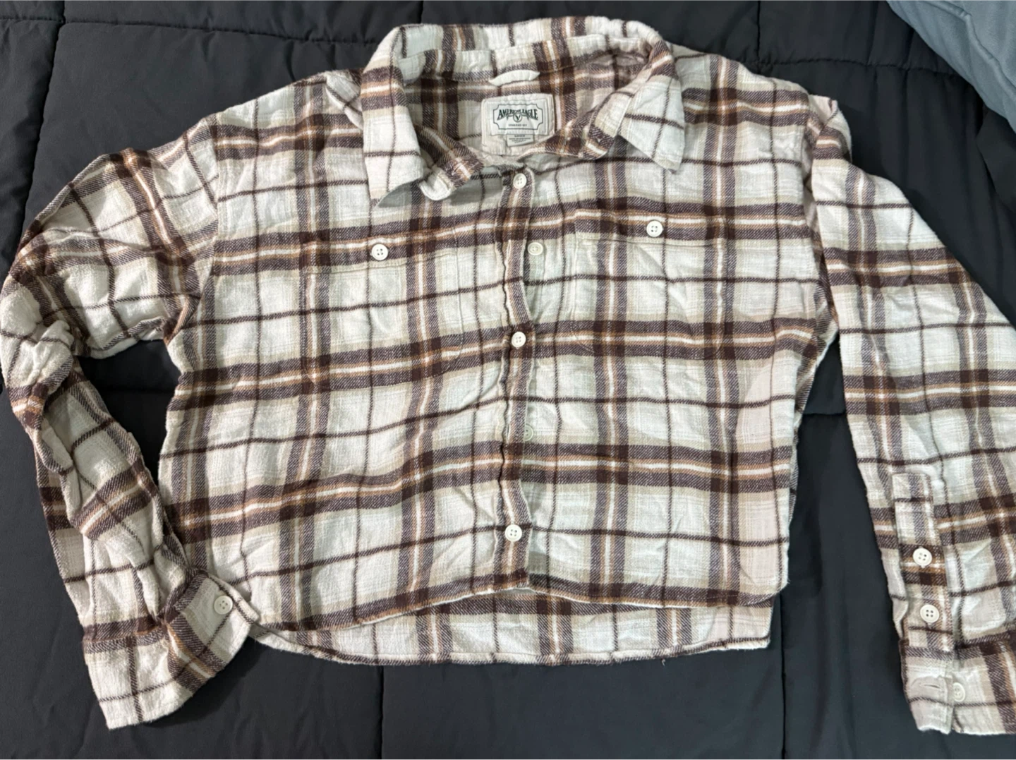 American Eagle Plaid Cropped Flannel Shirt Size Small