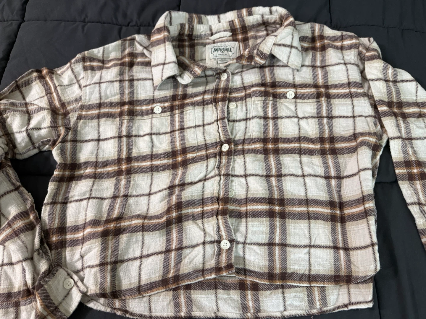 American Eagle Plaid Cropped Flannel Shirt Size Small - photo 3