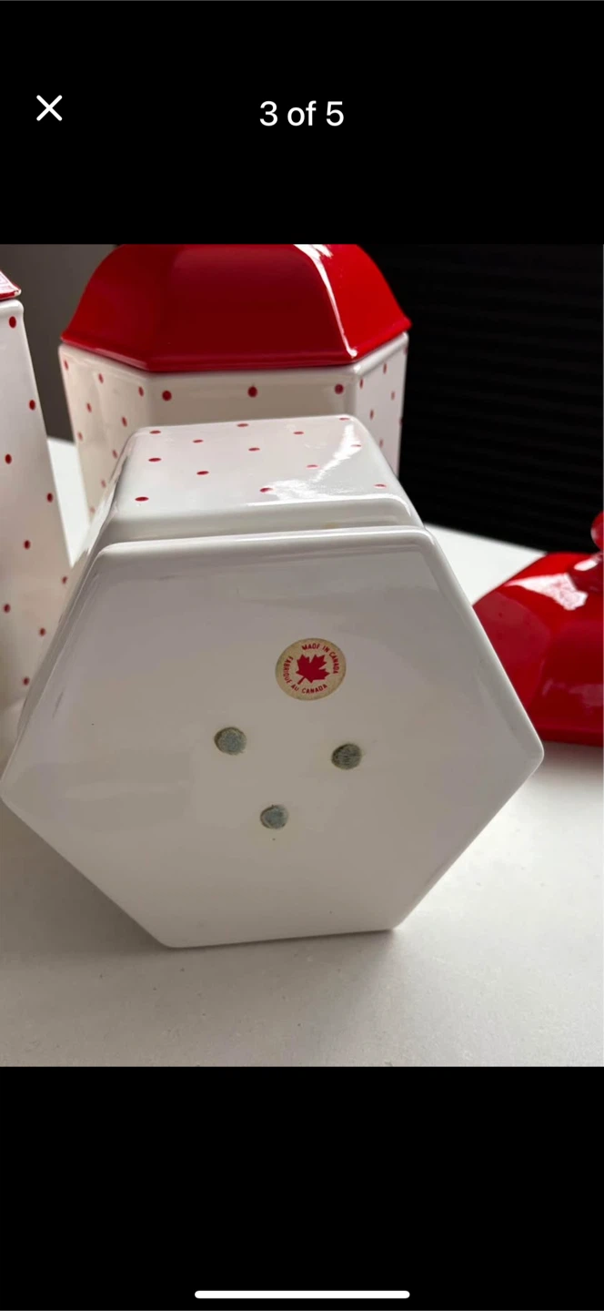 Set of 3 Hexagonal Canisters with Lids - Red and White Polka Dot - photo 3