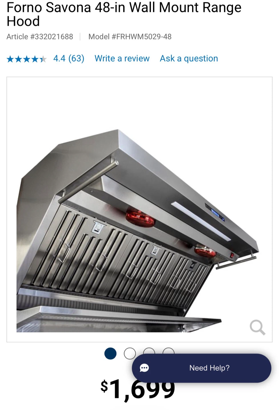 Forno Savona 48-inch Wall Mount Range Hood