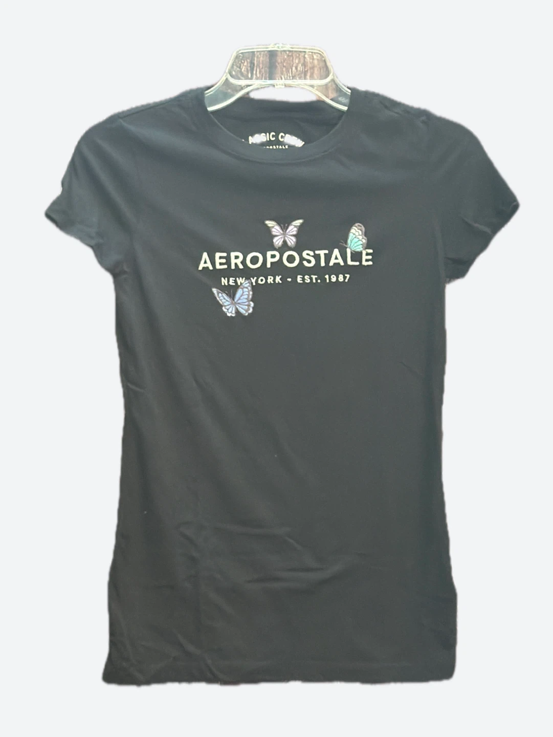 Aeropostale Black T-Shirt with Butterflies