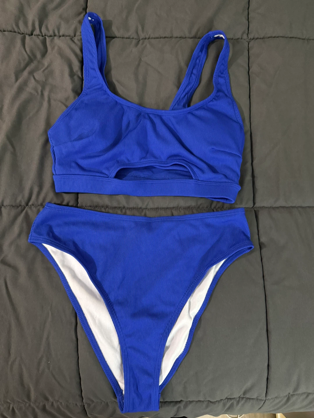 Blue Ribbed Cut-Out Bikini Set