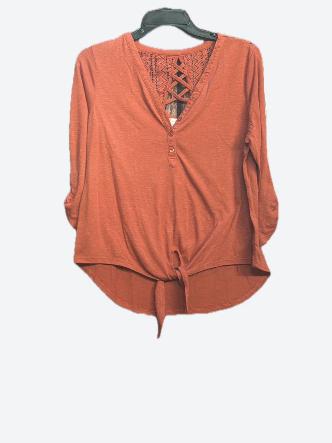 Women's Orange Tie-Front Long Sleeve Shirt