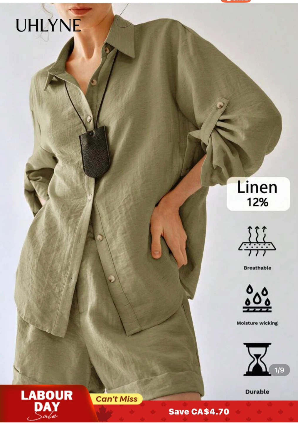 UHYLNE Women's Linen Blend Button-Up Shirt
