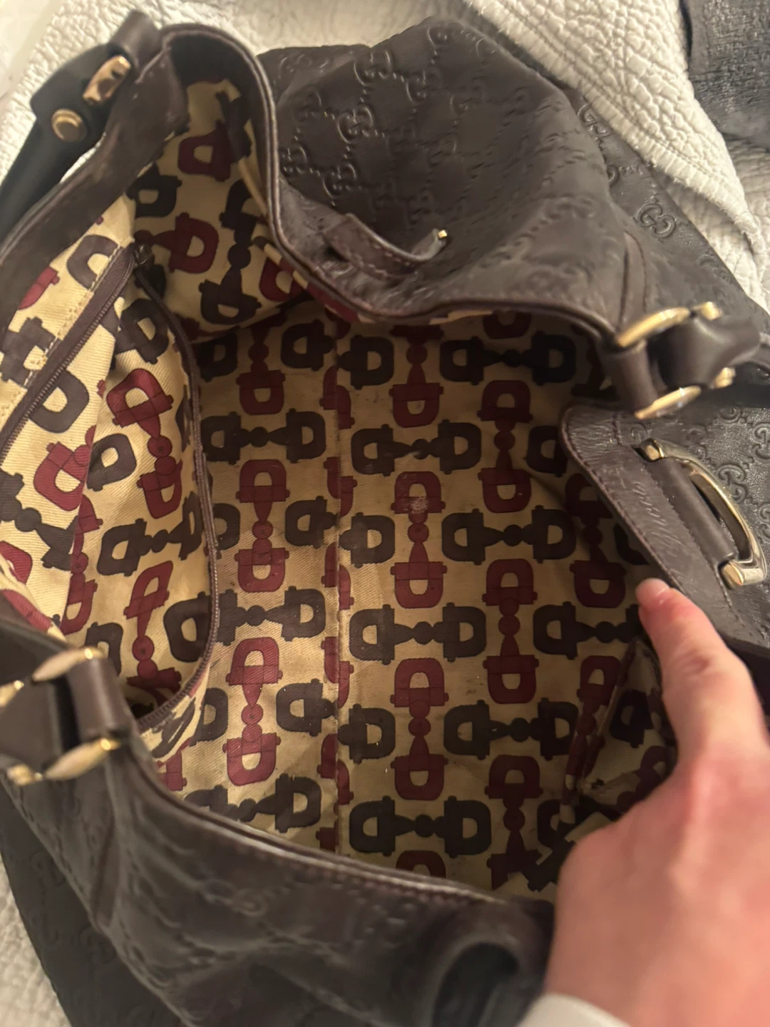 Gucci Dark Brown Leather Embossed Hobo Bag - photo 3