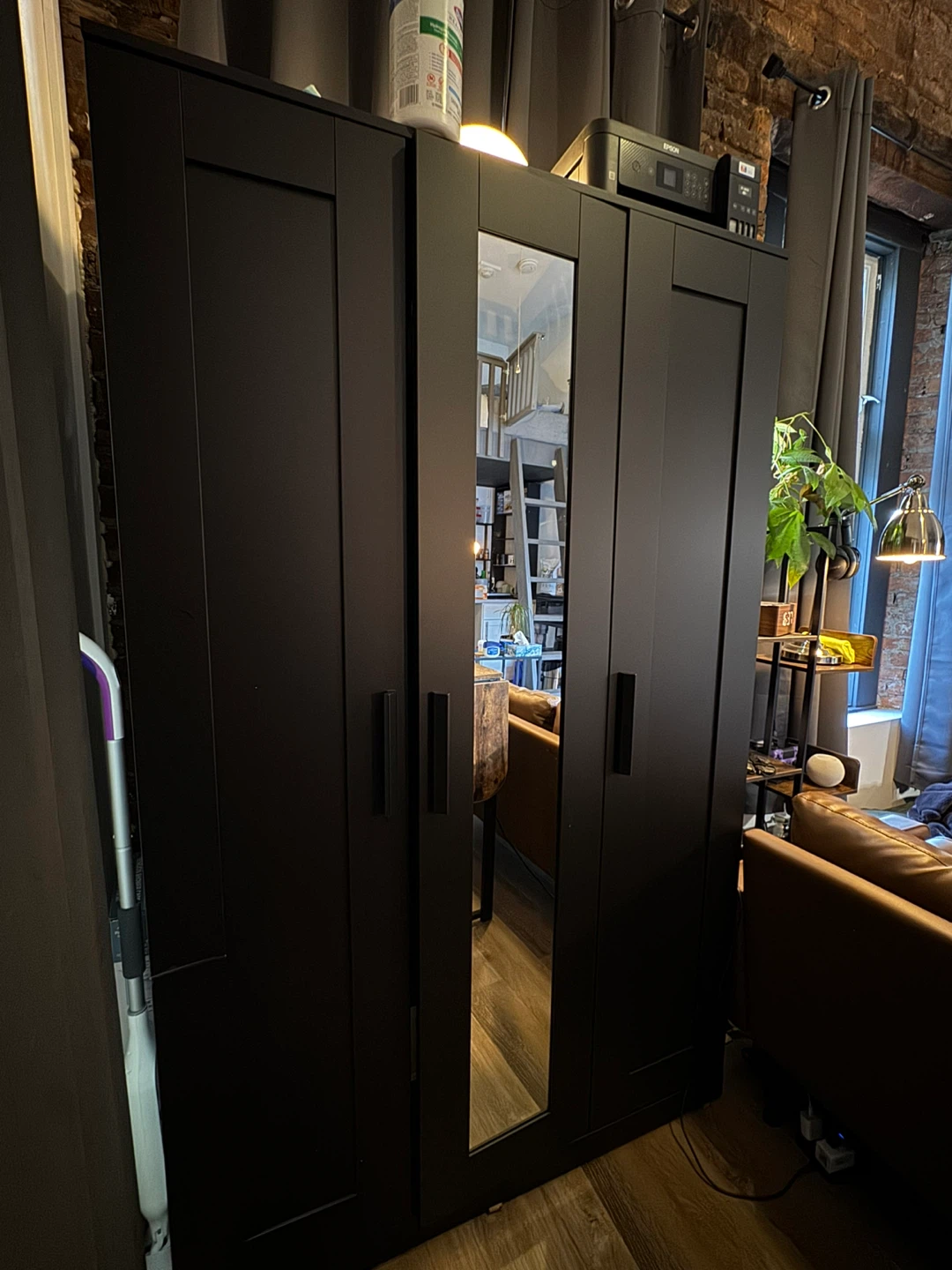 IKEA BRIMNES - Black Double Door Wardrobe with Mirror