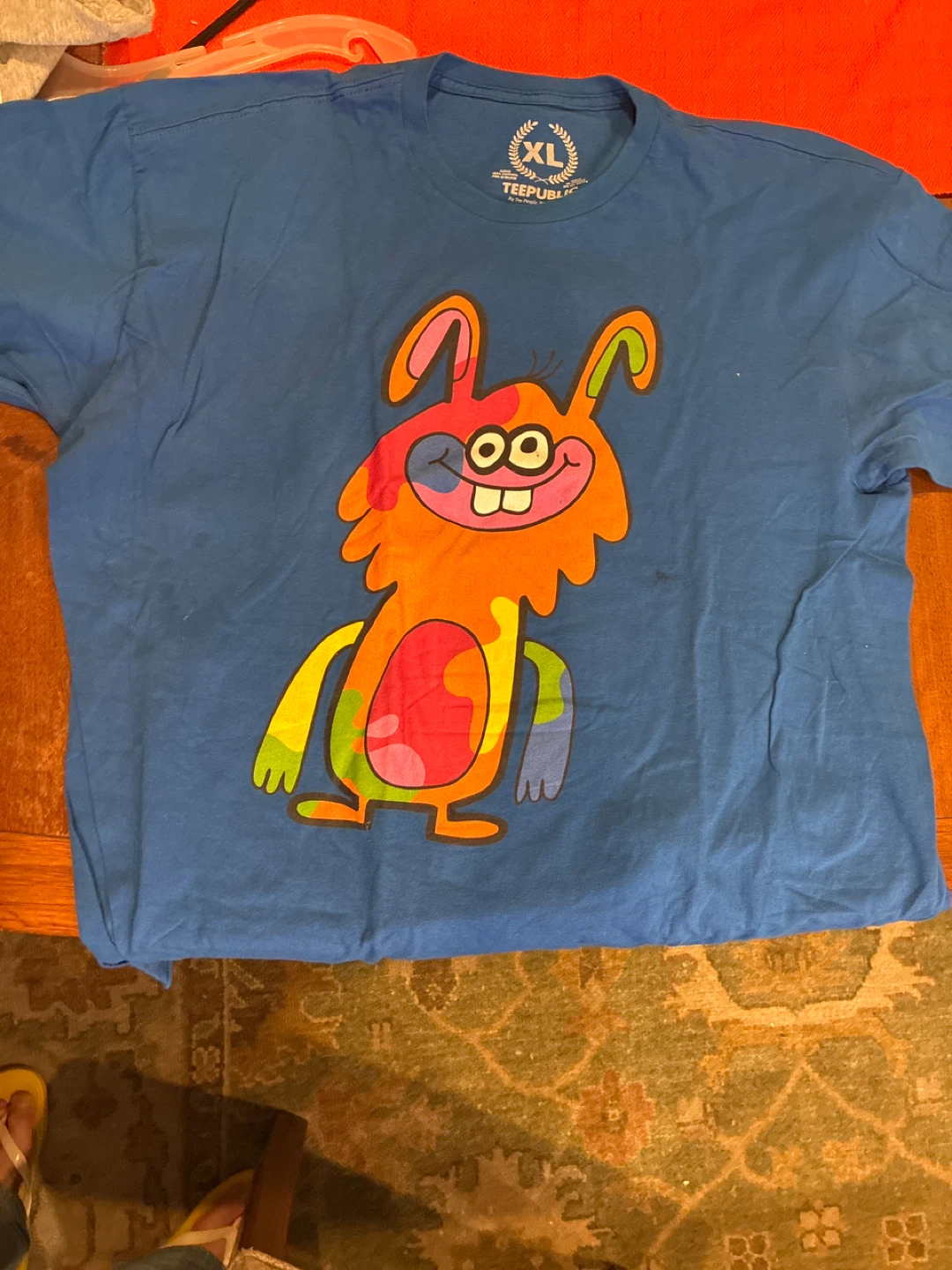 TeePublic Blue T-Shirt with Cartoon Monster Graphic - Size XL