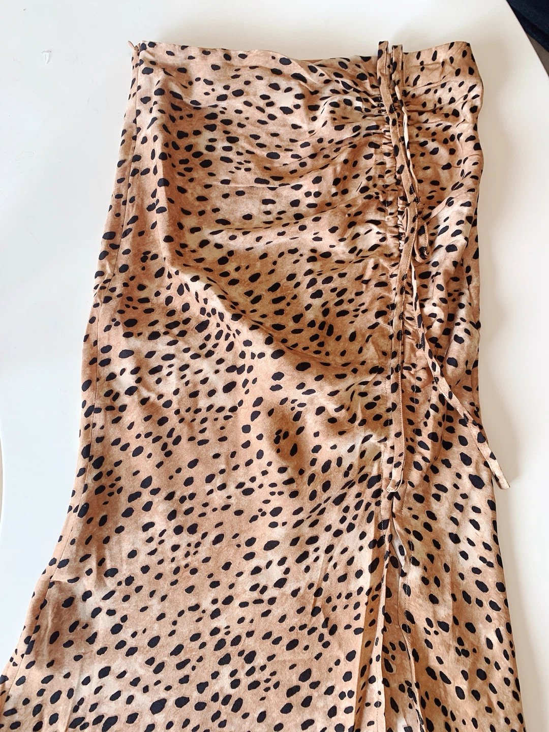 Cider Leopard Ruched Satin Midi Skirt S - photo 4