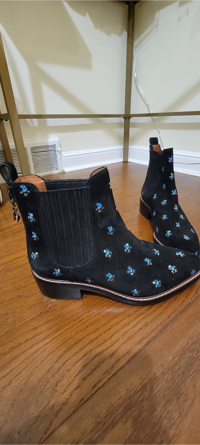 Coach Suede Floral Ankle Boots - Size 10