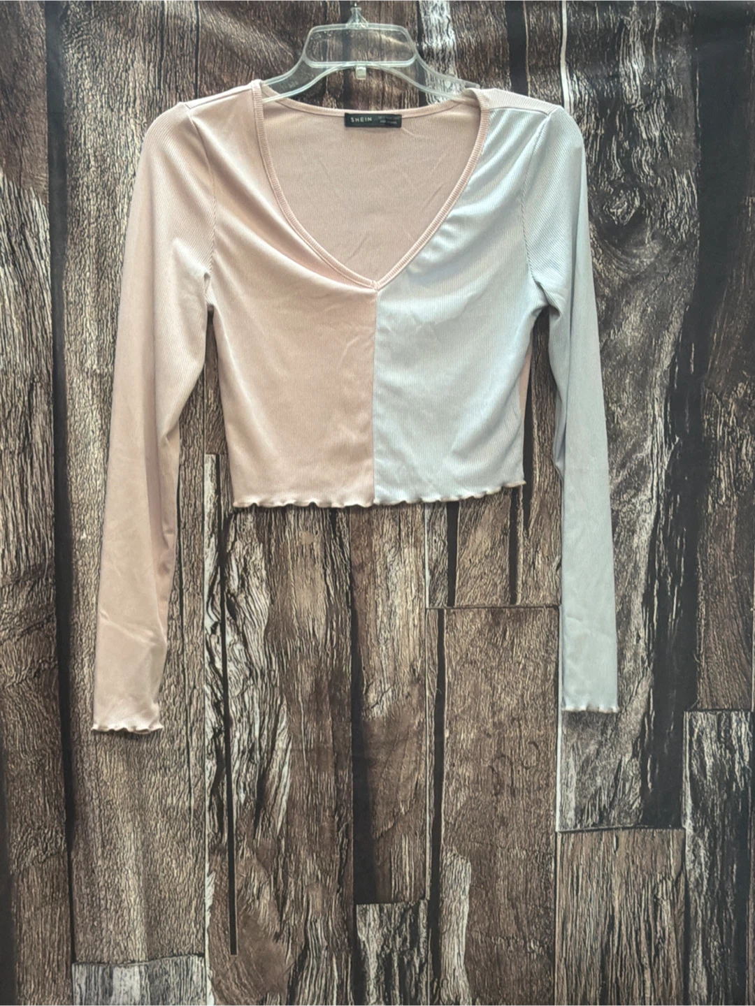 SHEIN Colorblock Long Sleeve V-Neck Top