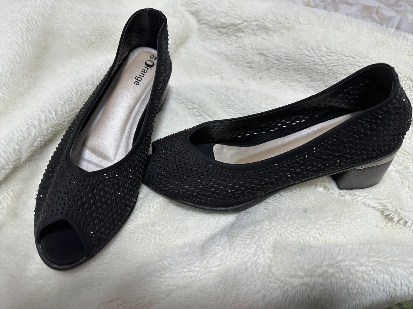 Orange Women's Black Peep-Toe Heels Size 40