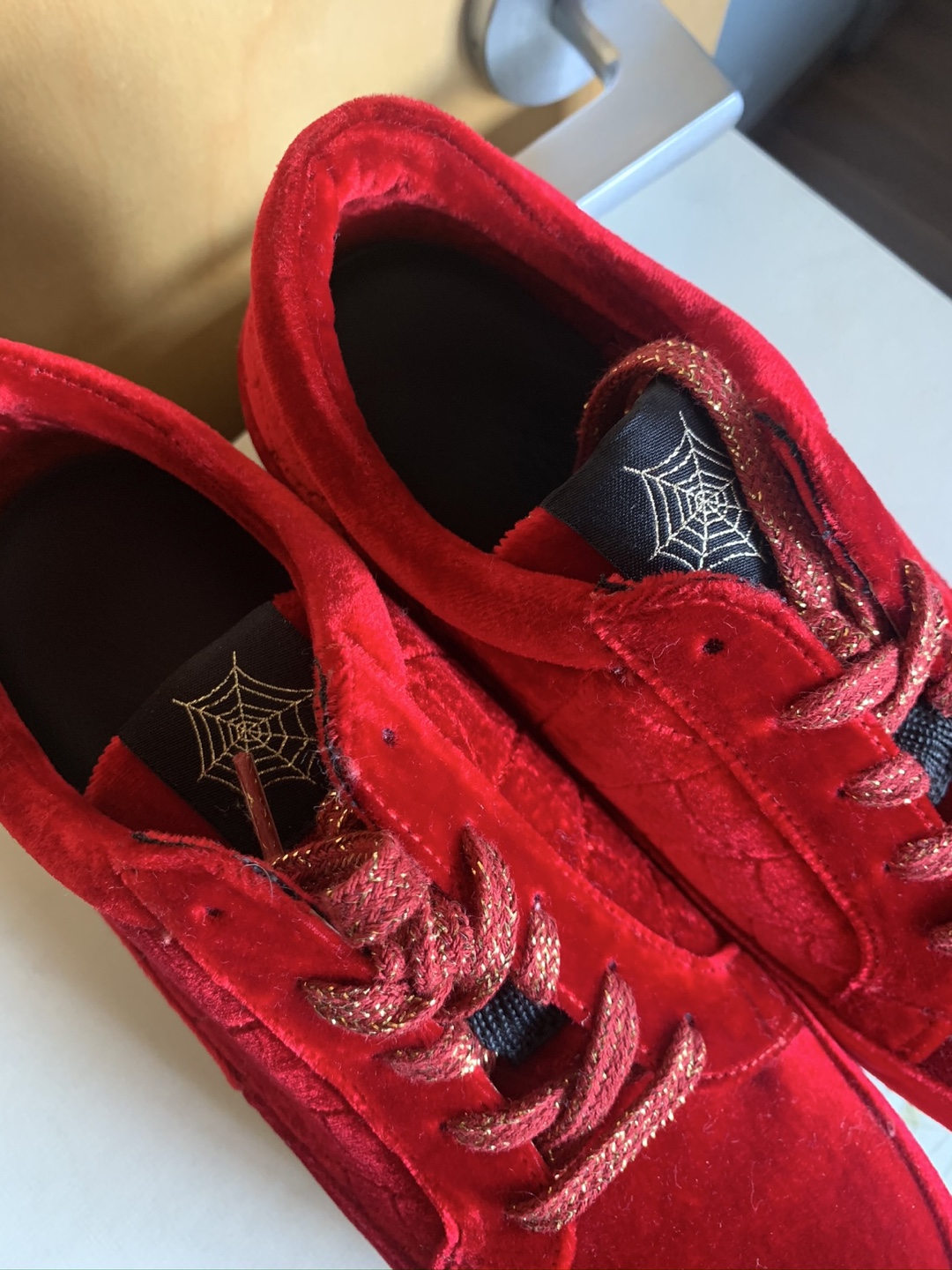 Charlotte Olympia Red Velvet Work It Spider Web Sneakers size 7 - photo 5