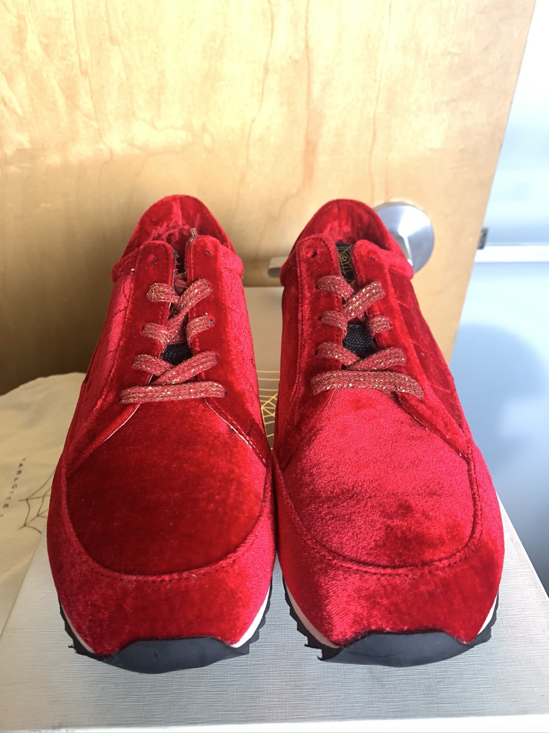 Charlotte Olympia Red Velvet Work It Spider Web Sneakers size 7 - photo 4