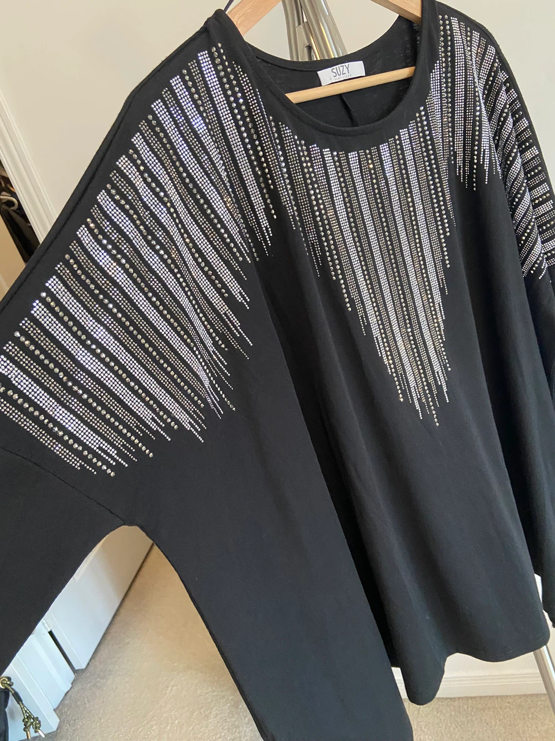 Suzy Women's Black Blouse with Rhinestone Embellishment - photo 3