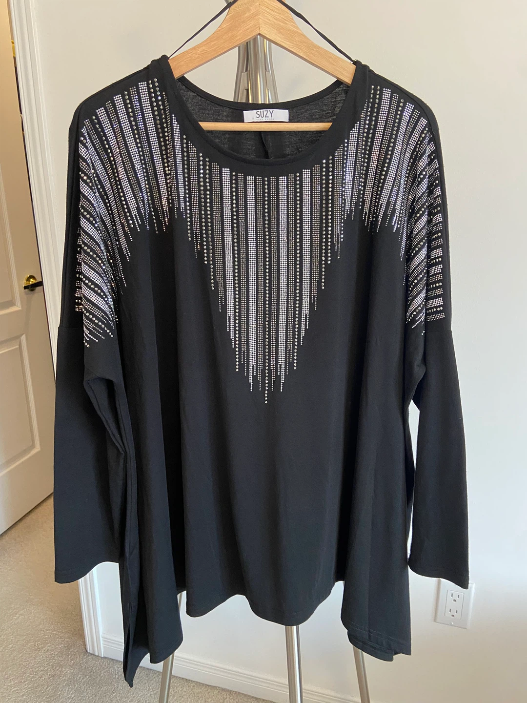 Suzy Women's Black Blouse with Rhinestone Embellishment