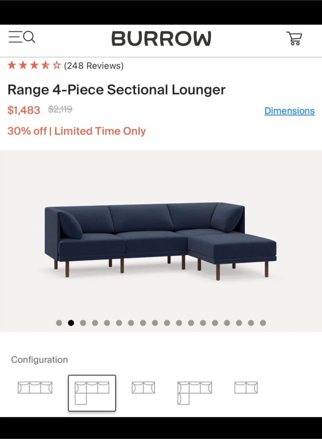 Burrow Range 4-Piece Sectional Lounger - Navy - photo 2