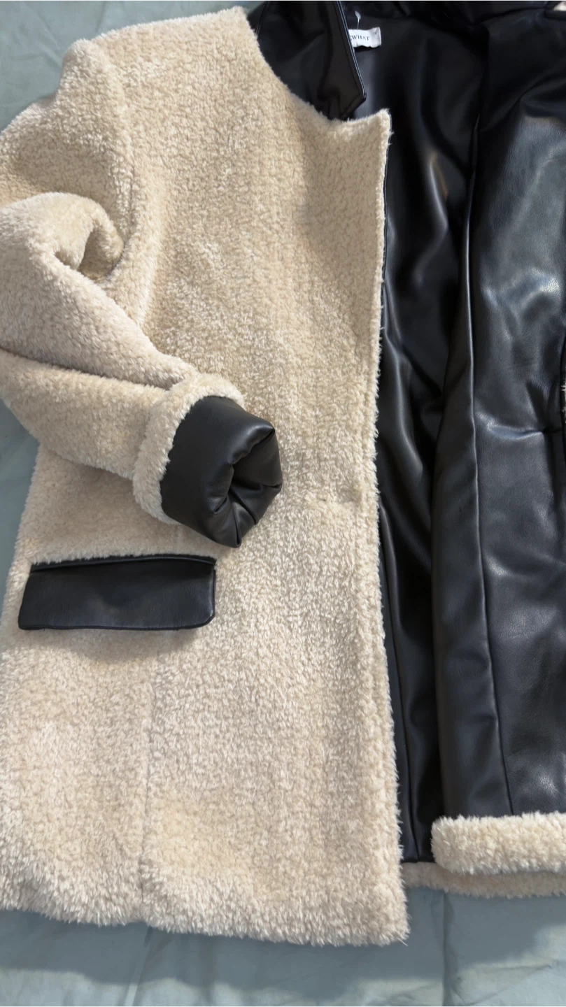 Women's Cream & Black Teddy Coat Jacket M/M - photo 2