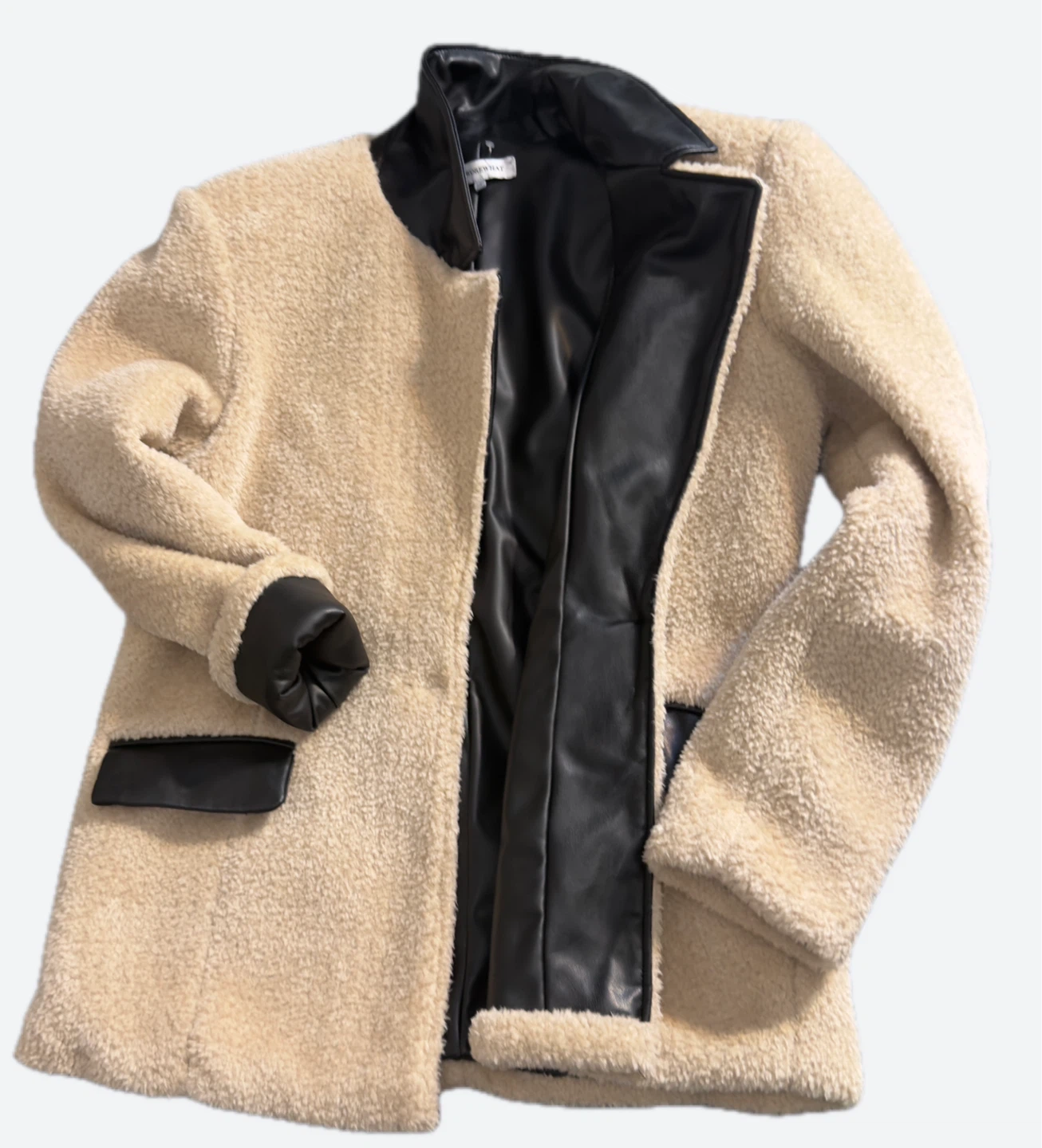 Women's Cream & Black Teddy Coat Jacket M/M