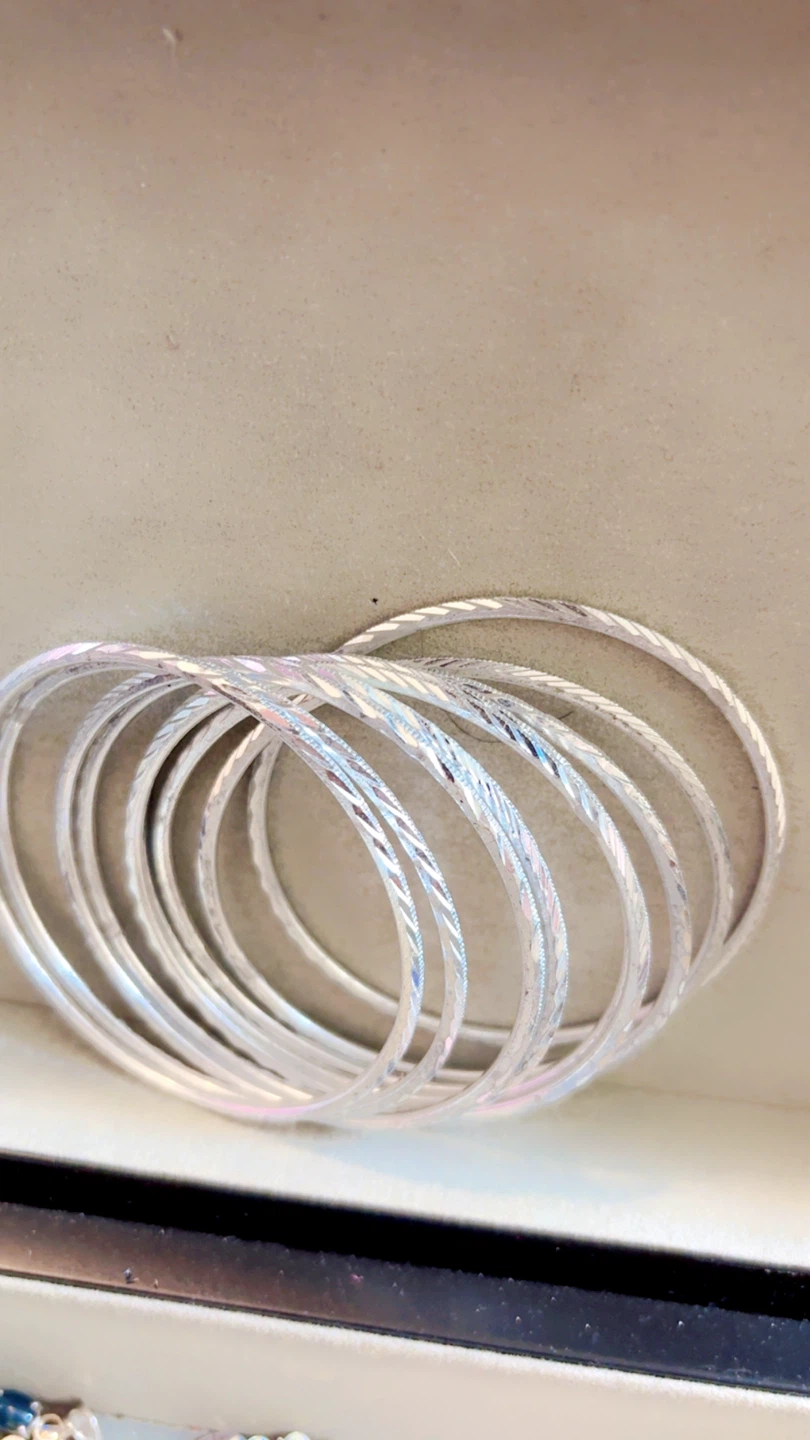 Set of 8 Silver-Tone Bangles with Diamond-Cut Pattern