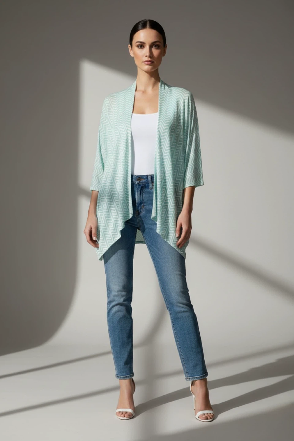 Mint Green Chevron Kimono Cardigan