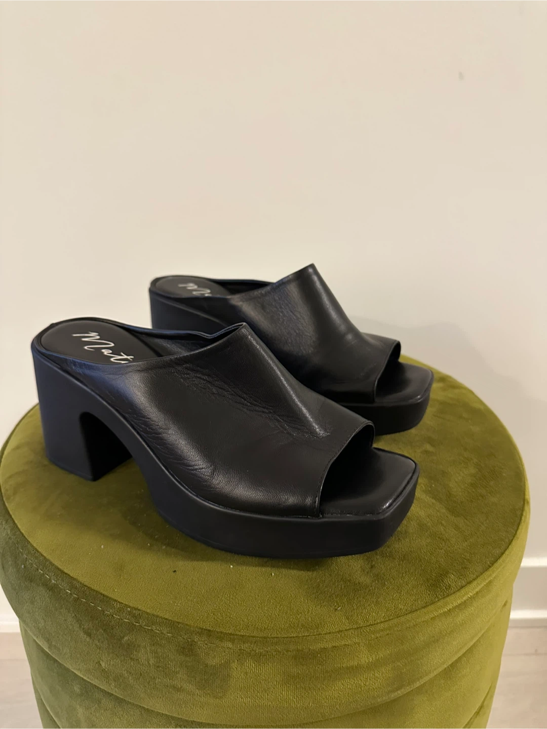 Black Leather Platform Mules