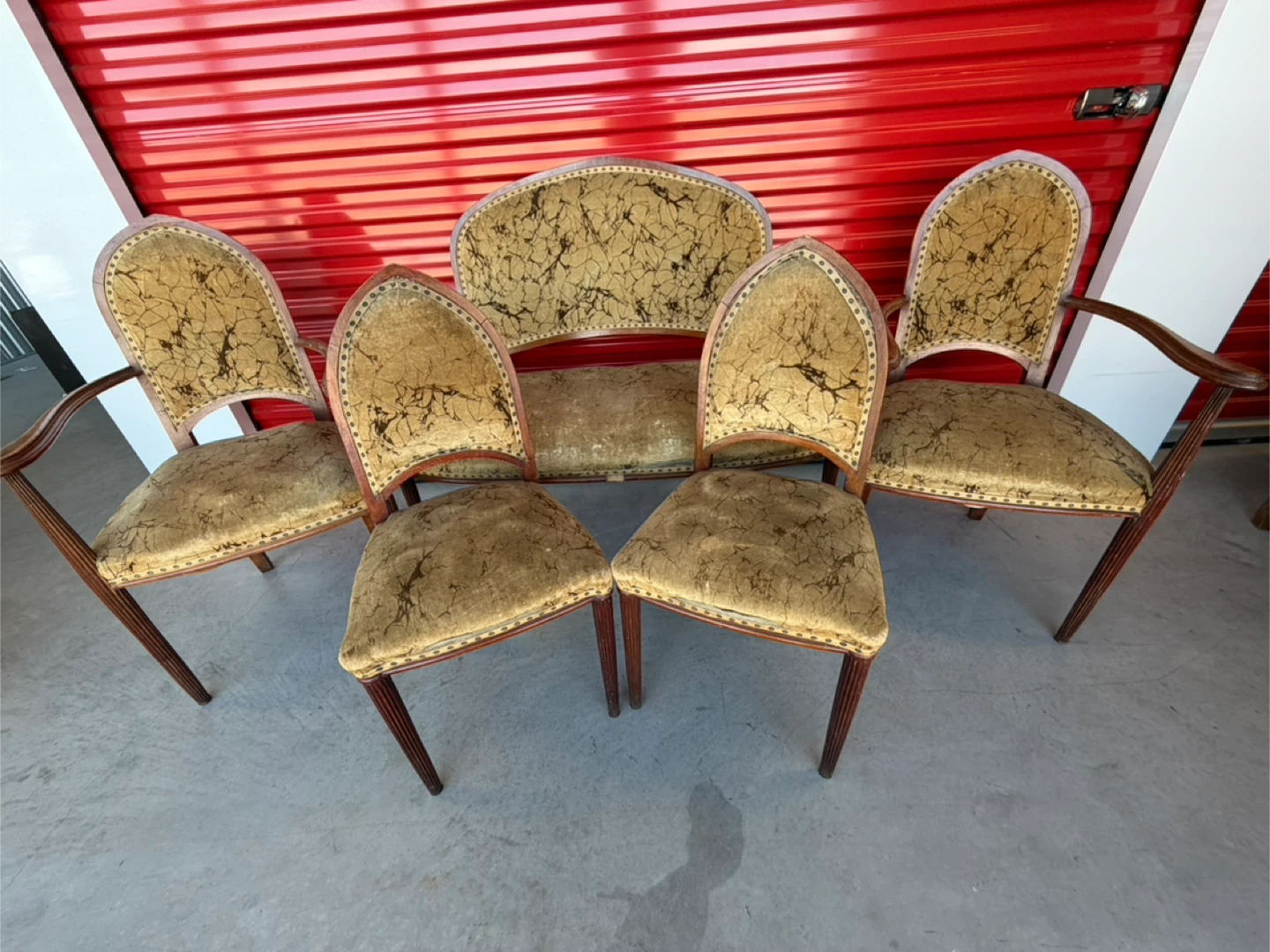 Vintage Upholstered Loveseat and 4 Chairs Set