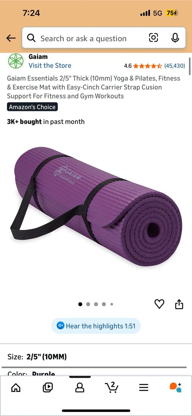 Extra thick Yoga Mat - Purple