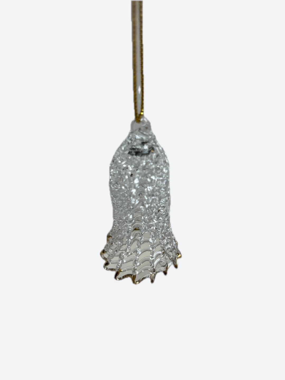 Clear Glass Bell Christmas Ornament with Gold Trim