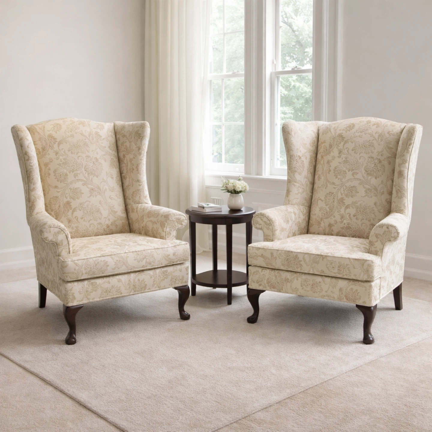 Wingback Armchair with Floral Pattern