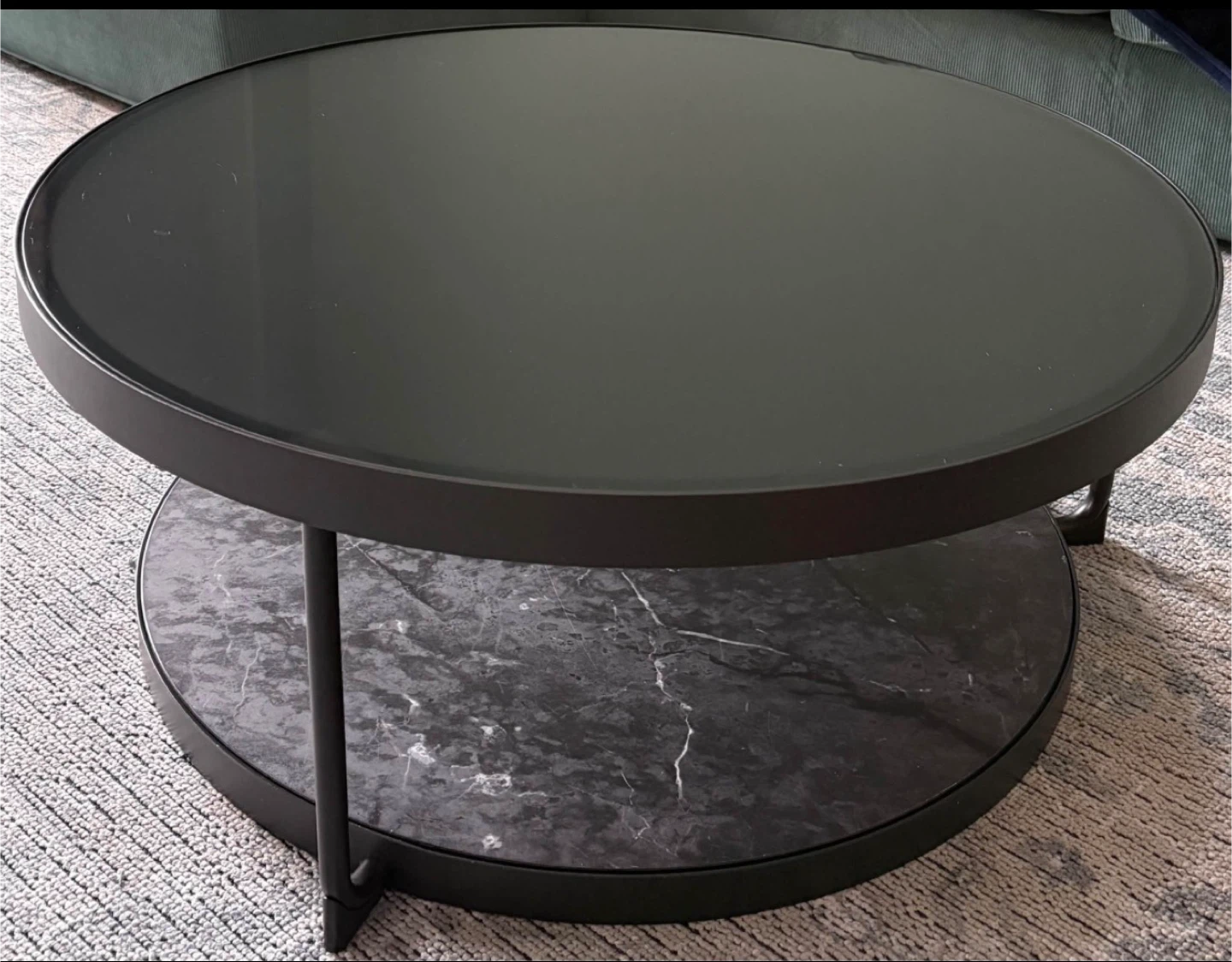 Round Coffee Table - Black/Marble Look