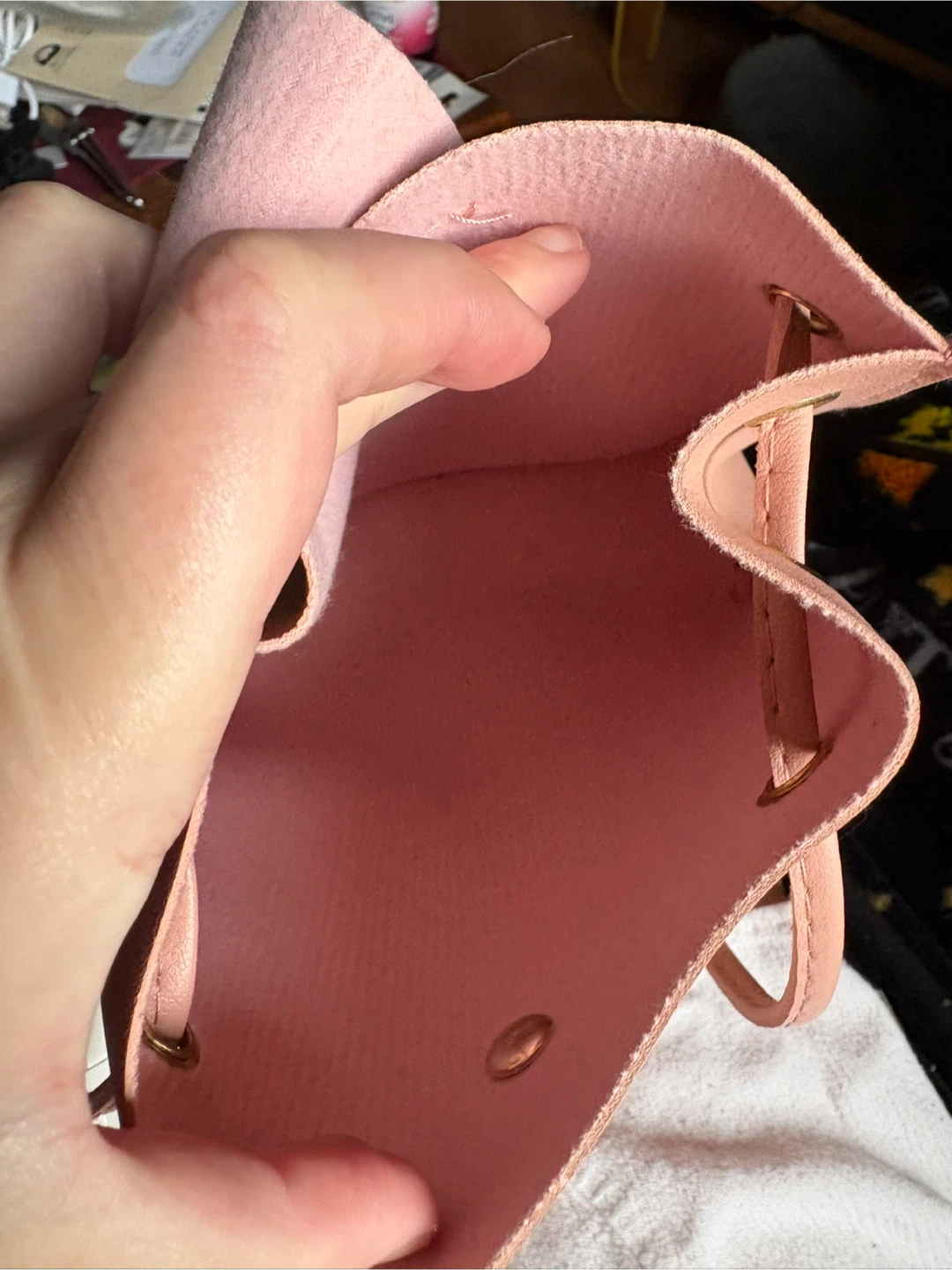 Pink faux leather mini drawstring bag with deer charm - photo 5