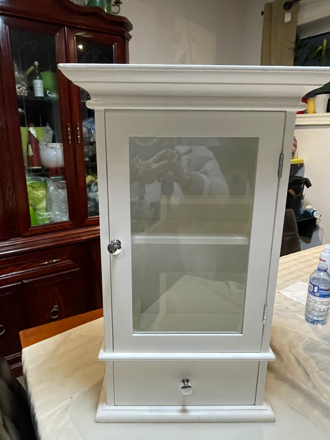 White Wall Cabinet with Glass Door and Drawer