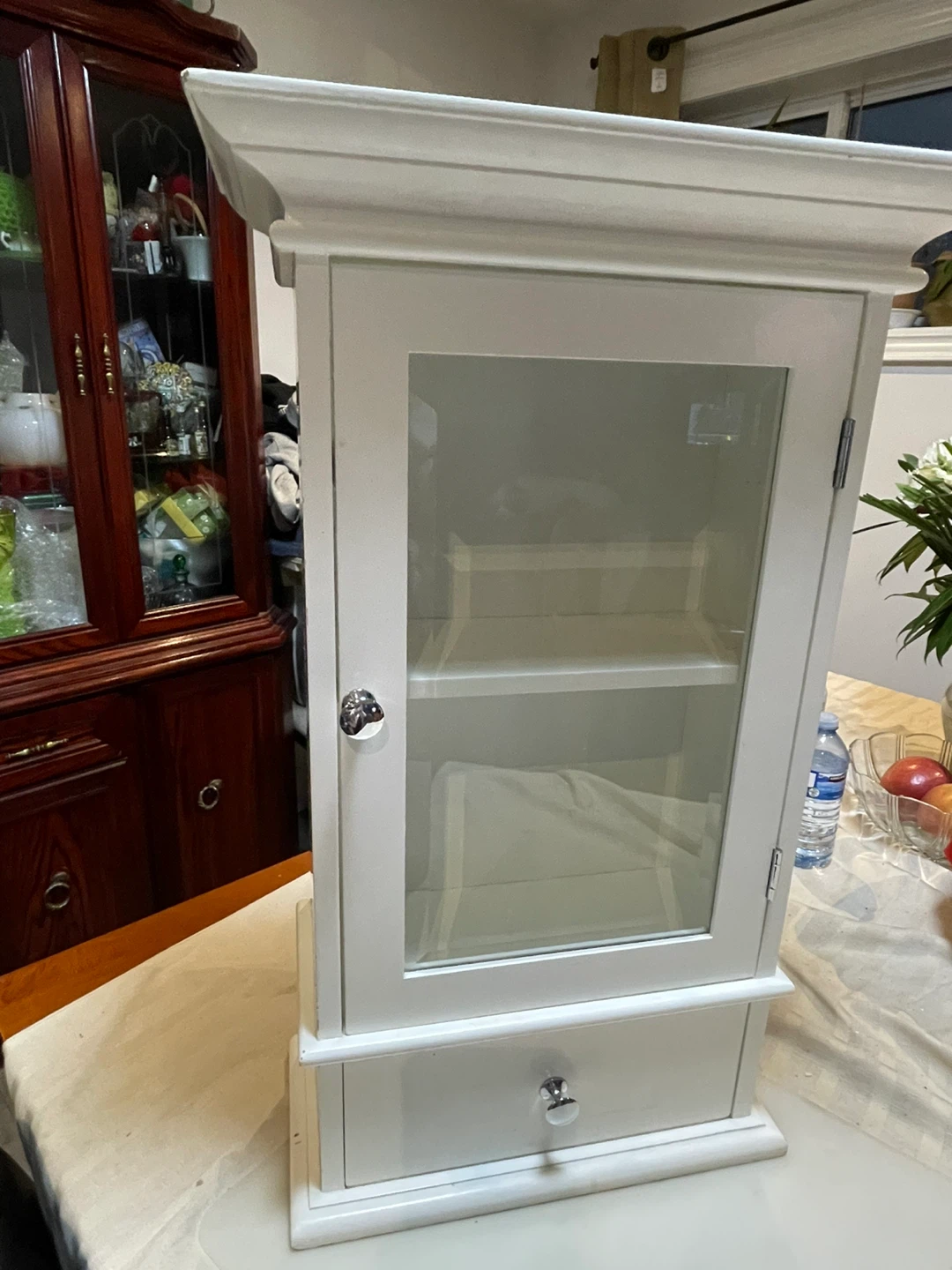White Wall Cabinet with Glass Door and Drawer - photo 3