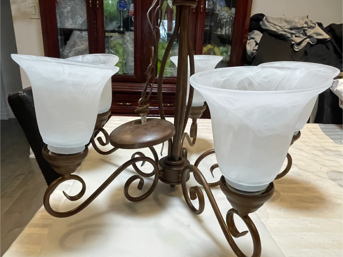 5-Light Chandelier with Frosted Glass Shades - photo 3