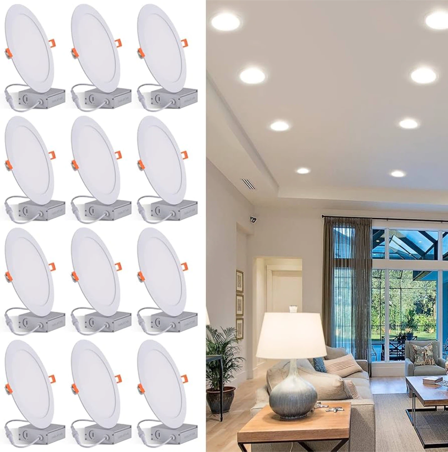 8 Inch LED Recessed Light with Junction Box,12Pack Ultra Thin