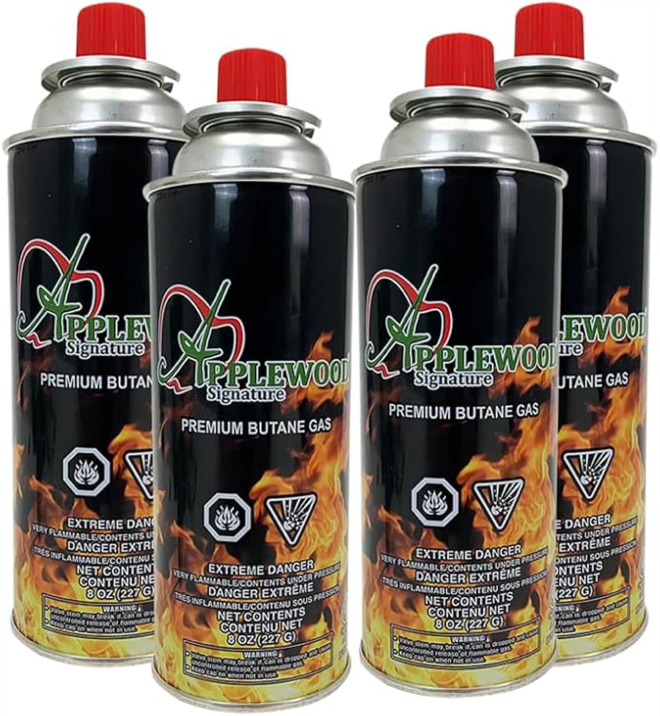 Applewood Premium Butane Gas Canisters (4-Pack)