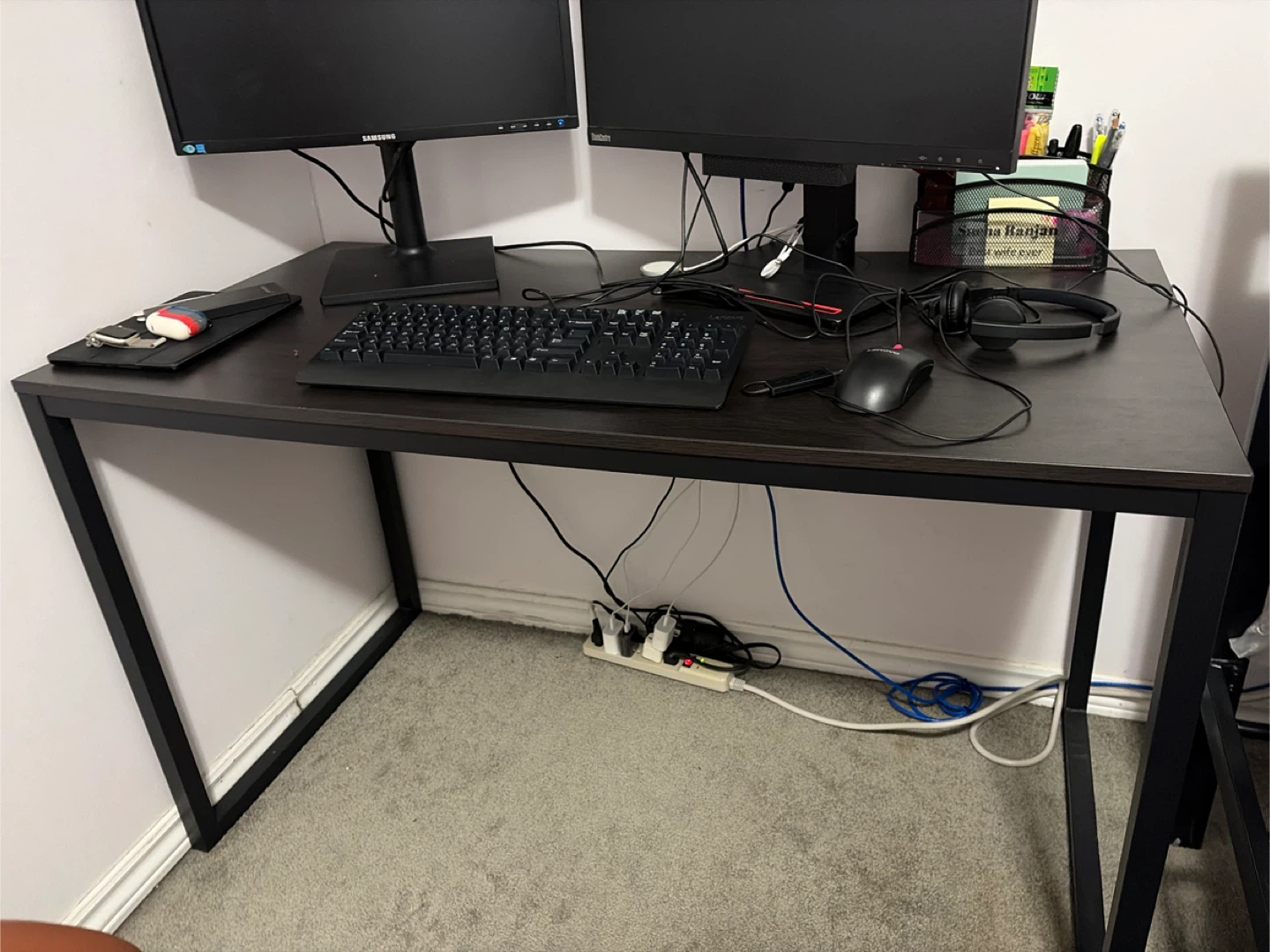 Compute desk, wooden top and metal frame