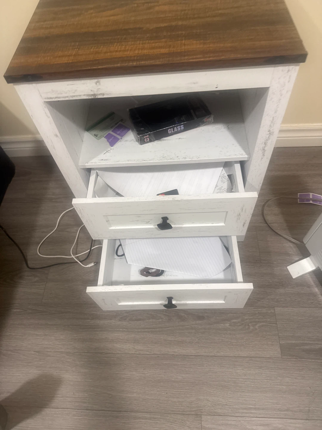 Rustic Farmhouse Style Nightstand with Built-in Outlet - photo 2
