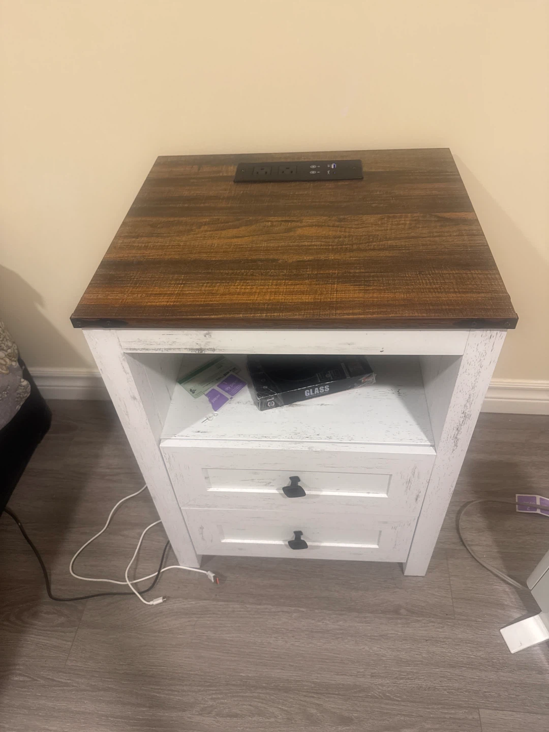 Rustic Farmhouse Style Nightstand with Built-in Outlet