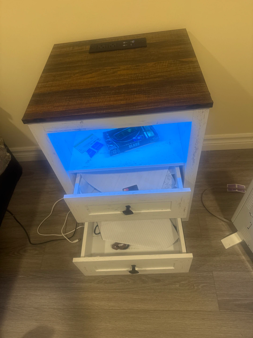 Rustic Farmhouse Style Nightstand with Built-in Outlet - photo 3
