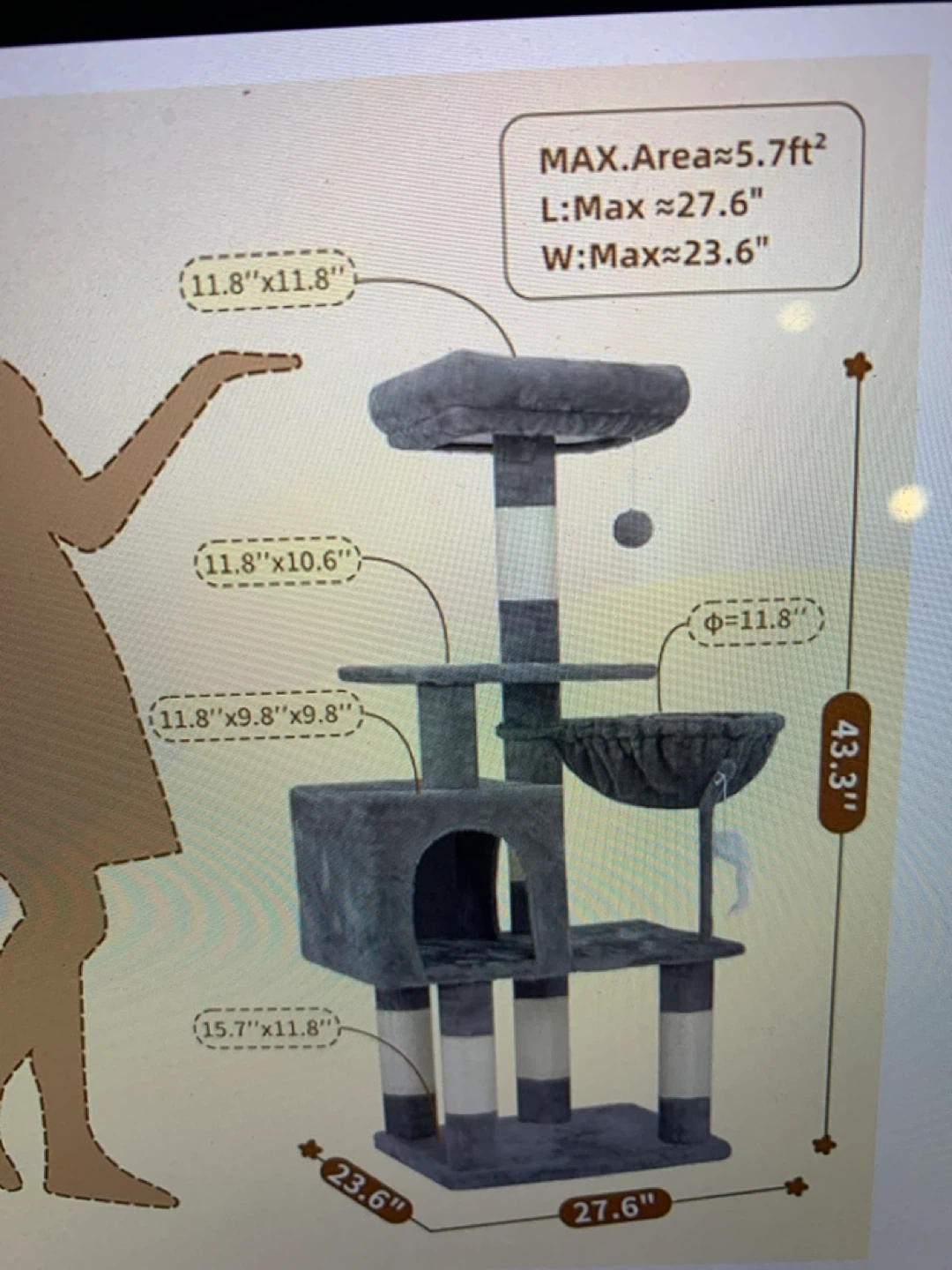 Grey Cat Tree Condo with Hammock and Dangling Toy - photo 3