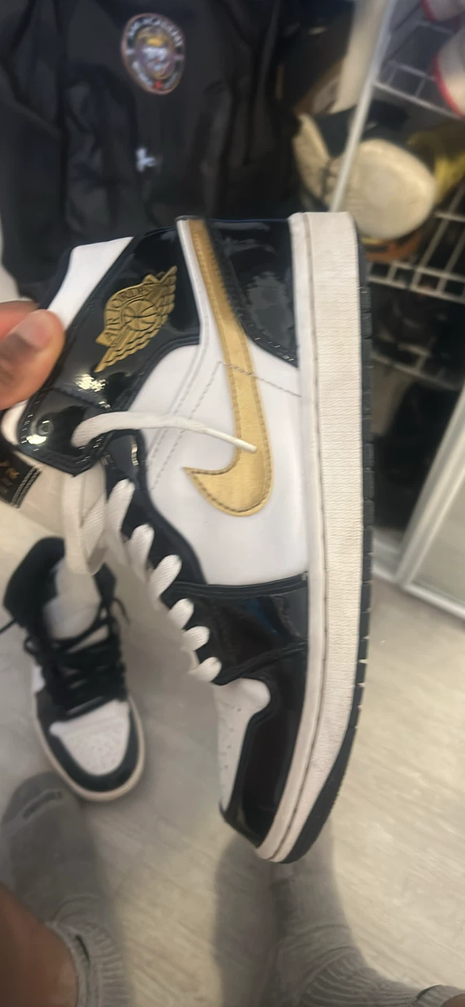 Air Jordan 1 Mid Black White Gold Sneakers - photo 4