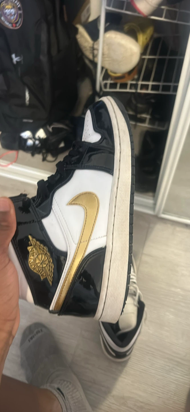 Air Jordan 1 Mid Black White Gold Sneakers - photo 2